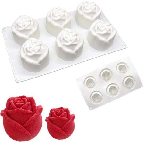 Stampo in silicone per torte, stampi 3D per gelato, cioccolato, pasticcini, dessert, 6 fori rosa