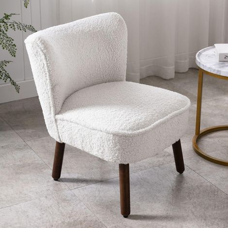 Wahson Accent Chair in Faux Fur Upholstered Occasional Tub Chair Vintage Leisure Chair with Wood Legs for Living Room Bedroom, White