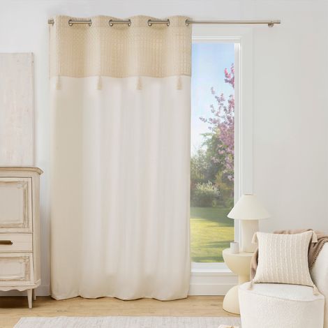 Rideau à œillets 140 x 240 cm Perla coton/polyester avec haut jacquard et fils métallisés (1/3)