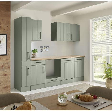 Küche Einbauküche Küchenzeile Landhaus Leerblock Grün Anton 250 cm Respekta