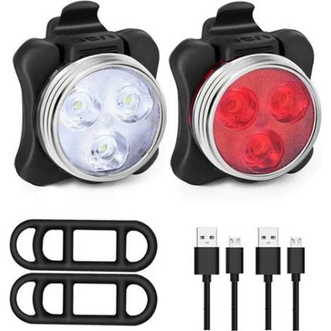 Feu avant et arrière vélo rechargeable USB, éclairage blanc et rouge, accessoires cyclisme pour camping extérieur. (1/5)