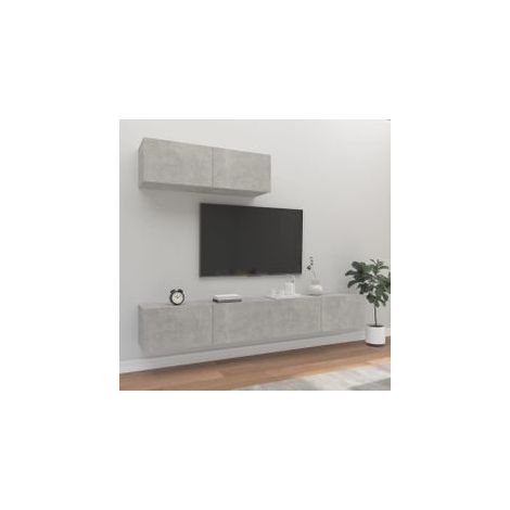 Ensemble de meubles TV 3 pcs Gris béton Bois d'ingénierie (1/5)