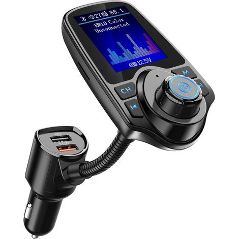 APEX Wireless In-Car Bluetooth FM Transmitter Radio Adapter Car Kit W 1.8 Inch Display Supports TF/SD Card and USB Car Charger for All Smartphones Audio Players-KM18 color (1/5)
