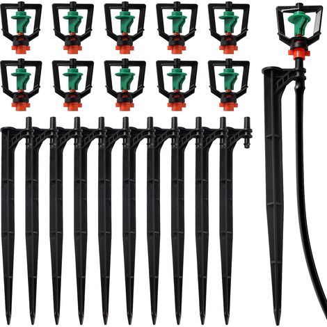10 Pieces Micro Sprinkler Nozzle and 10 Pieces Irrigation Drip Support, 360 Degree Rotary Sprinkler Head, Spinning Refraction Micro Nozzle, Suspended Irrigation Sprinkler, for Gardens (1/5)