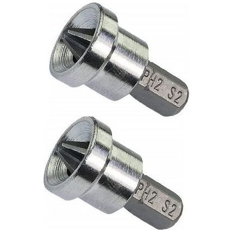 Lot de 2 embouts de vissage PH2x25mm – Acier trempé S2 pour plaques de plâtre – Vissage précis pour vis cruciformes Phillips (1/4)