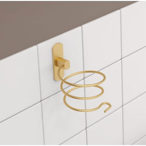 Porte Sèche Cheveux Forme de Spirale, Support Sèche Cheveux et de Lisseur Mural en Aluminium Fixation sans Perçage, Support de Câble (1/5)