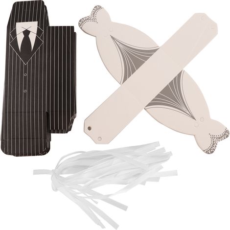 Lot de 50 boîtes à dragées de mariage en forme de smoking et de robe, avec ruban et étui en papier pour emballage cadeau (1/5)