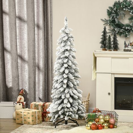 Arbre de Noël artificiel avec support en acier 253 branches enneigées socle pliable hauteur 135 centimètres vert