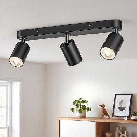 Plafonnier 3 Spots LED Orientable GU10, Moderne Applique Murale Noir (1/5)