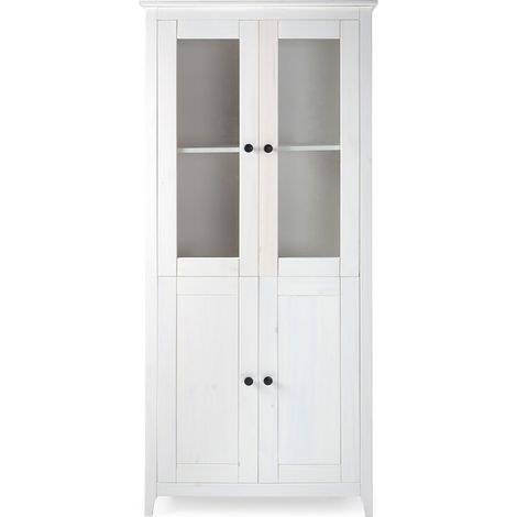 Vitrine avec 2 portes et 2 portes vitrée coloris blanc - Longueur 80,5 x Hauteur 180 x Profondeur 35 cm (1/5)
