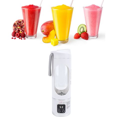 Tragbarer, wiederaufladbarer 450-ml-USB-Standmixer mit 12 Klingen, mehreren Geschwindigkeitsstufen, Gehäuse aus ABS und Edelstahl, Digitalanzeige, Weiß