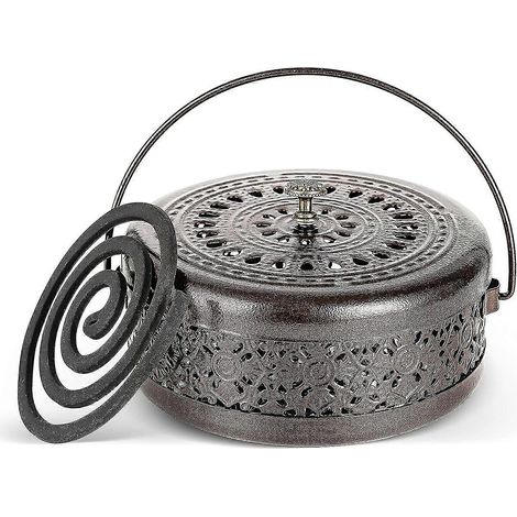 Porte-spirale anti-moustiques de design classique avec poignée, brûleur d'encens anti-moustiques rond en fer (bronze) (1/5)