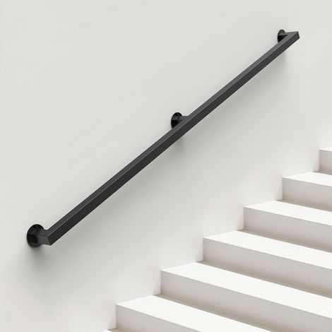 Main Courante pour Escalier Intérieur Extérieur Mur Balustrade de Rampe de Pied Garde-Corps de Support Poignée Rambarde de Sécurité - Kit Complet - Métal Fer Forgé Noir,240cm (1/5)