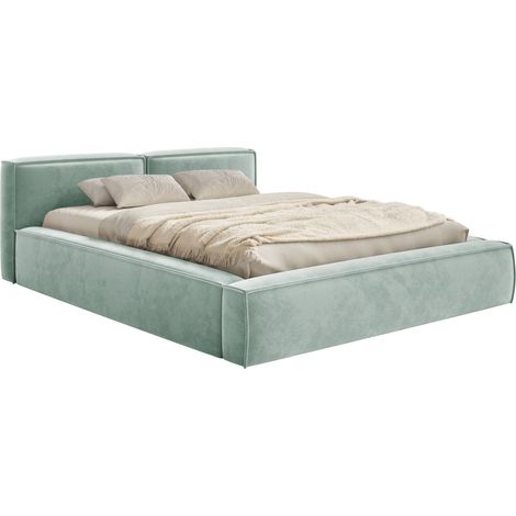 Selsey Tilves Slim – Polsterbett 200x200 mit Bettkasten und Lattenrost, Velours, salbeigrün