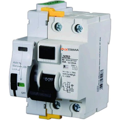 Interrupteur différentiel restart à réarmement automatique, 2P 40A 230 V 30 mA, sauvetage DIN 3 modules (1/4)