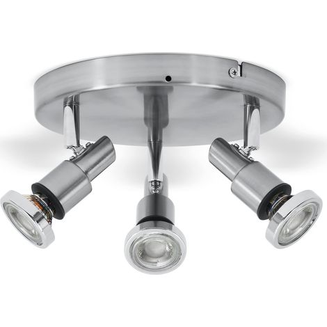 plafonnier LED 3 spots orientables, salle de bain, chrome, lumière blanche chaude, IP44, 230V, 3x5W, GU10 (1/5)