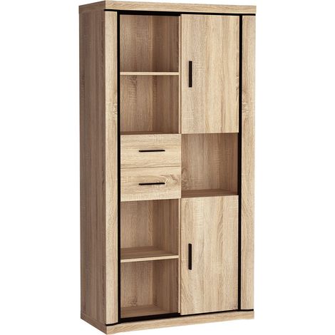 Estantería Lorelie 120, Roble Sonoma, Con cajones, Con puertas, Aglomerado laminado, Número de puertas: 2, Número de cajones: 2, 192x97x44cm