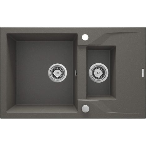 Lavello in granito a 1,5 vasche con gocciolatoio, acciaio metallizzato antracite, ZQN T513