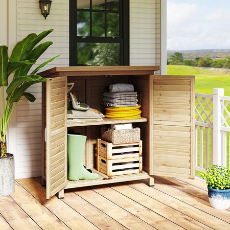 Naturel 87x46,5x96,5 cm - Abri de rangement en bois pour jardin de avec 2 étagères intérieures, 2 bonnes portes de ventilation et toit en