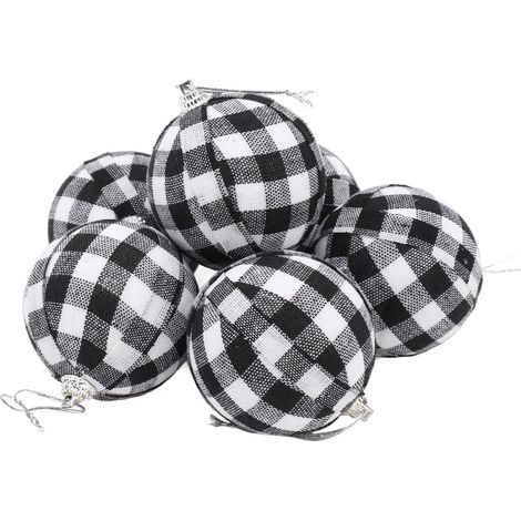 Lot de 6 boules de Noël de 70 mm (2,76 pouces) à carreaux noirs et blancs, idéales pour décorer votre sapin ou pour le Nouvel An. (1/5)