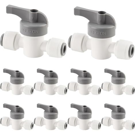 JSSEVN-10PCS Válvulas de cierre rápido blancas de 1/4" para riego por goteo, conectores de encendido/apagado de ajuste a presión para mangueras de 1/4 de pulgada, conectores a prueba de fugas (1/5)