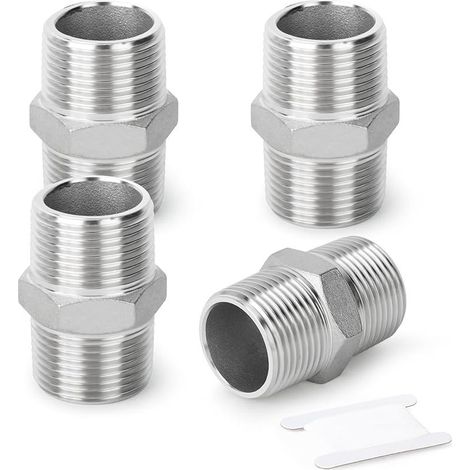 CYRILL –4 raccordi esagonali maschio in acciaio inossidabile 316L, raccordo per tubi 1" BSP maschio x 1" BSP maschio (1/5)