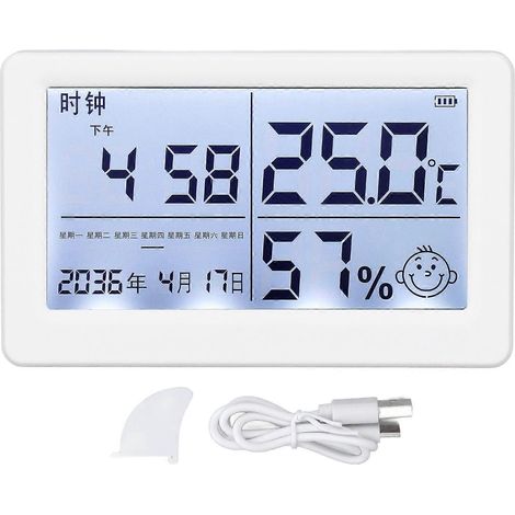 Temperatur- und Feuchtigkeitsmonitor mit 4,5-Zoll-Display, Thermometer und Hygrometer (5 V) für Zuhause