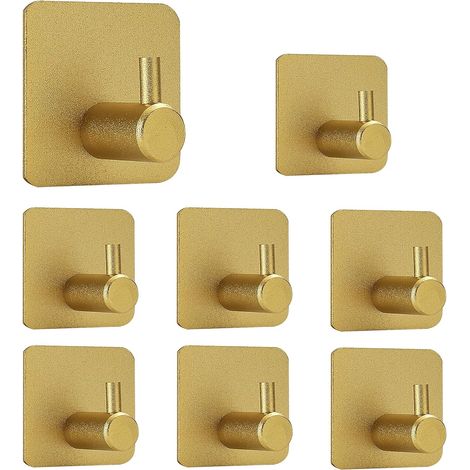 8 goldene Klebehaken, Wandhaken, Badezimmeraccessoire, vielseitig verwendbar als Handtuchhalter, Geschirrtuchhalter, Haken, Wandhandtuchhalter