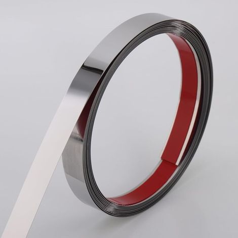 25 mm x 6 m, moulure métallique autocollante en acier inoxydable pour mur, cheminée, bordure de miroir et décoration - argent (1/4)