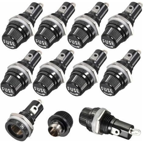 10pcs 5 x 20mm Fuse Holder AC 10A 250V Black Screw Cap Fuse Holder, Panel Mounted Screw Cap Fuse Holder (1/4)