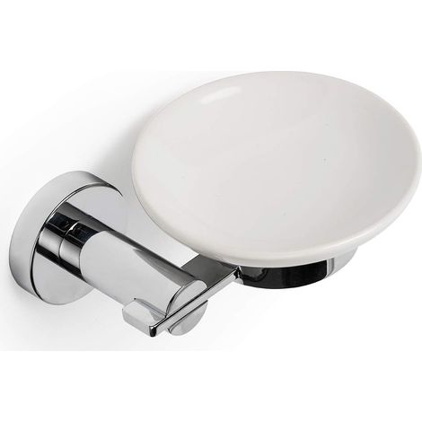 Croydex Flexi-Fix Ceramic Soap Dish & Holder, Chrome Bathroom Accessories- Metra (1/5)