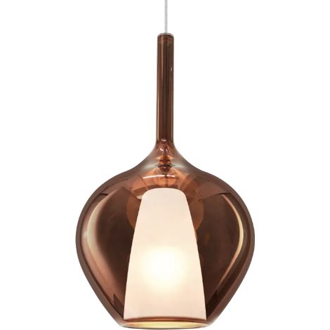 Sospensione Contemporanea Kalique Vetro Rame Bianco E Cromo 1 Luce E27 H50Cm (1/3)