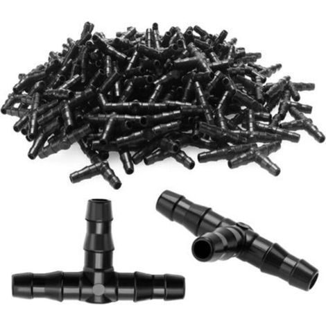 190 Stück 4/7 mm Kunststoff-T-Stück-Schlauchverbinder, T-Stück-Anschluss mit Widerhaken für Gartenschläuche, T-Verbindungsstück für Tropfbewässerung, für Gartenbewässerungssysteme, Rasen (1/4)