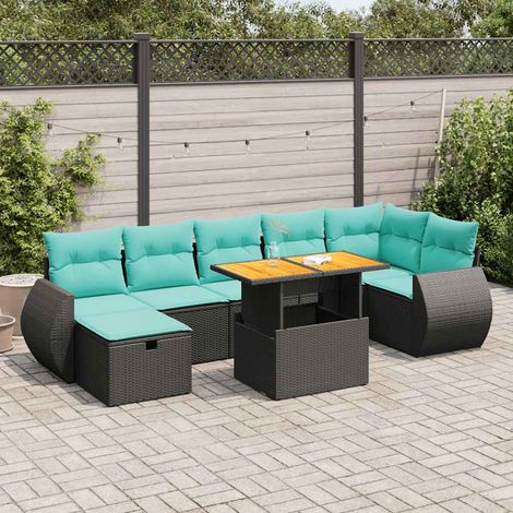 vidaXL Set Divani da Giardino con Cuscini 8 pz Nero Polyrattan Acacia (1/5)