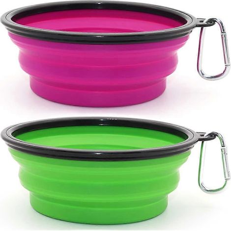 Gamelles pliables pour chiens et chats lot de 2 portables pour promenades voyages avec 2 mousquetons grand format vert et violet (1/5)