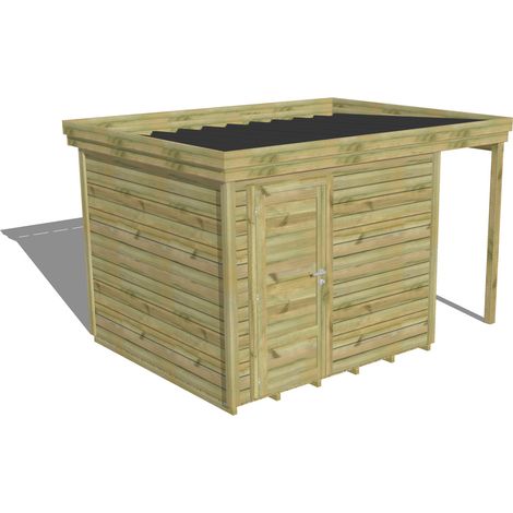 ABRI DE JARDIN bois Pin autoclave 27mm - 3,64x2,64m / 9,6m2 - Bac acier - Plancher bois