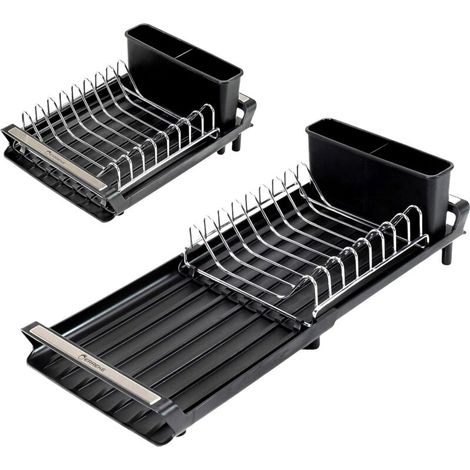 Egouttoir Vaisselle INOX, Egoutoire Vaisselle Cuisine Pliable, Bec Verseur pour l'Évier, 28 à 47 cm de Long, 20 cm de Large, Couleur Blanche, Couleur Noir (1/5)