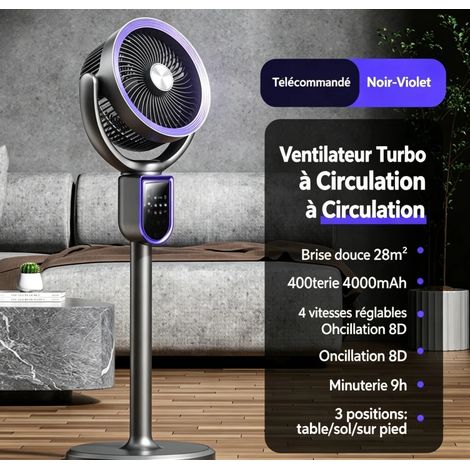 Ventilateur Circulateur d'Air 3-en-1 Turbo Sans Fil Batterie 4000mAh Télécommande Oscillation 8D Silencieux (1/5)