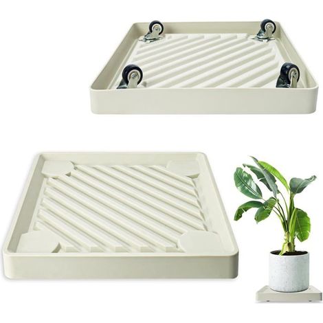 Lot de 2 Supports à Plantes Carrés 30 cm Beige avec Roues Cachées Plates-formes Déplacer Plantes Intérieur Extérieur (1/5)