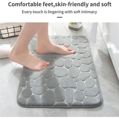 Tapis de bain en mousse à mémoire de forme, tapis de bain galets, tapis de bain super absorbant pour salle de bain, lavable en machine (50 x 80 cm, gris clair) (1/5)