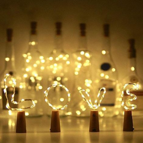 Lumières de bouteille de vin LED avec bouchon, 20 LEDs mini guirlandes lumineuses étanches pour décoration