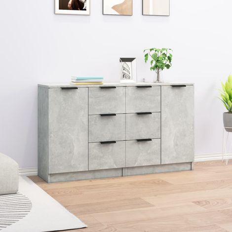 Lot de 2 Buffets Bahut Meubles de rangement Commode Gris béton 60x30x70 cm Bois d'ingénierie BV671005 - BonneVie (1/5)