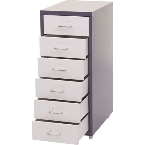 Caisson a roulettes Boston T851, meuble à tiroirs en acier, 69x28x41cm 6 tiroirs  gris foncé blanc (1/5)