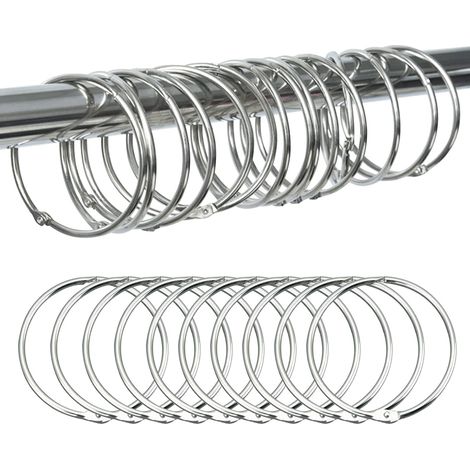 Lot de 24 Anneaux de rideau, Métal antirouille, Diamètre 50 mm, Surface lisse, Pour salle de bain (1/5)