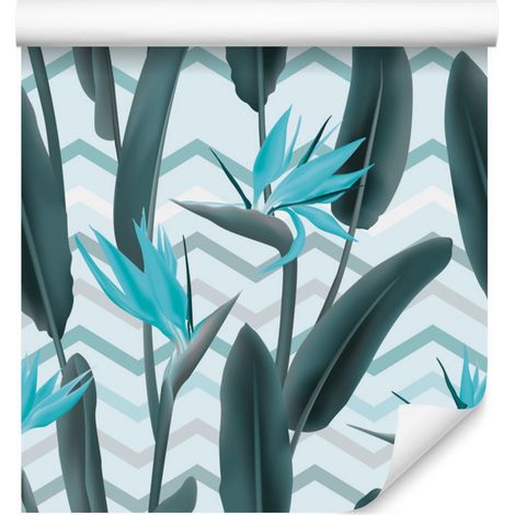 Papel pintado moderno con hojas y flores para salón y dormitorio, 50x1000 cm. (1/5)