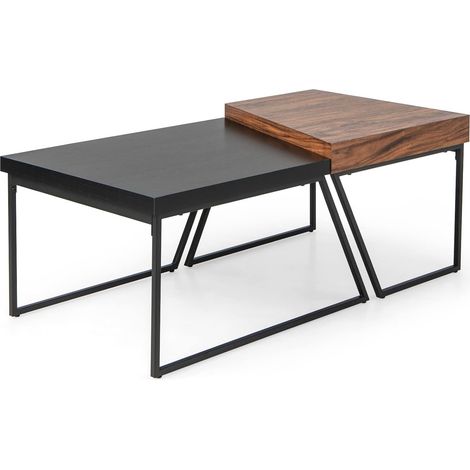 GOPLUS Tables Basses de Style Industriel Vintage,Ensemble de Tables d'Appoint Gigogne Charge Max.90KG pour Salon, Chambre, Bureau 120x60x46cm (1/5)