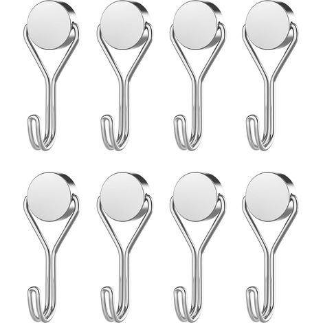 8 Pièces Crochets Magnétiques, Puissants Aimants Néodyme, Petit Crochet Magnétique pour Frigo Cuisines de Bureau- Argent