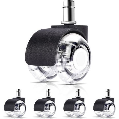 5 Roulette pour Chaise de Bureau 11 x 22 mm - Convient pour tous les sols - Roulements Silencieux à 360°, Résistantes à l'Abrasion sur sols durs et Tapis - Roues Pivotantes Universelles