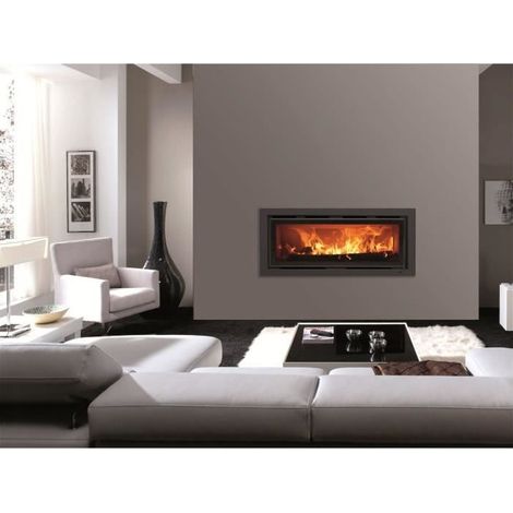 Insert à bois canalisable 8 kW – Foyer panoramique 1120 mm – Bûches jusqu’à 80 cm – Canalisation air chaud – Ventilateur tangentiel – Panadero (1/2)