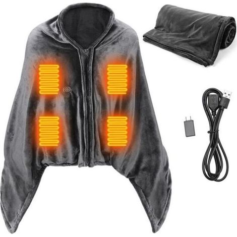 Electric Heated Blanket 150 x 80 cm USB Portable Washable Flannel Shawl 3 Temperature Settings and 8 Heating Zones (1/4)